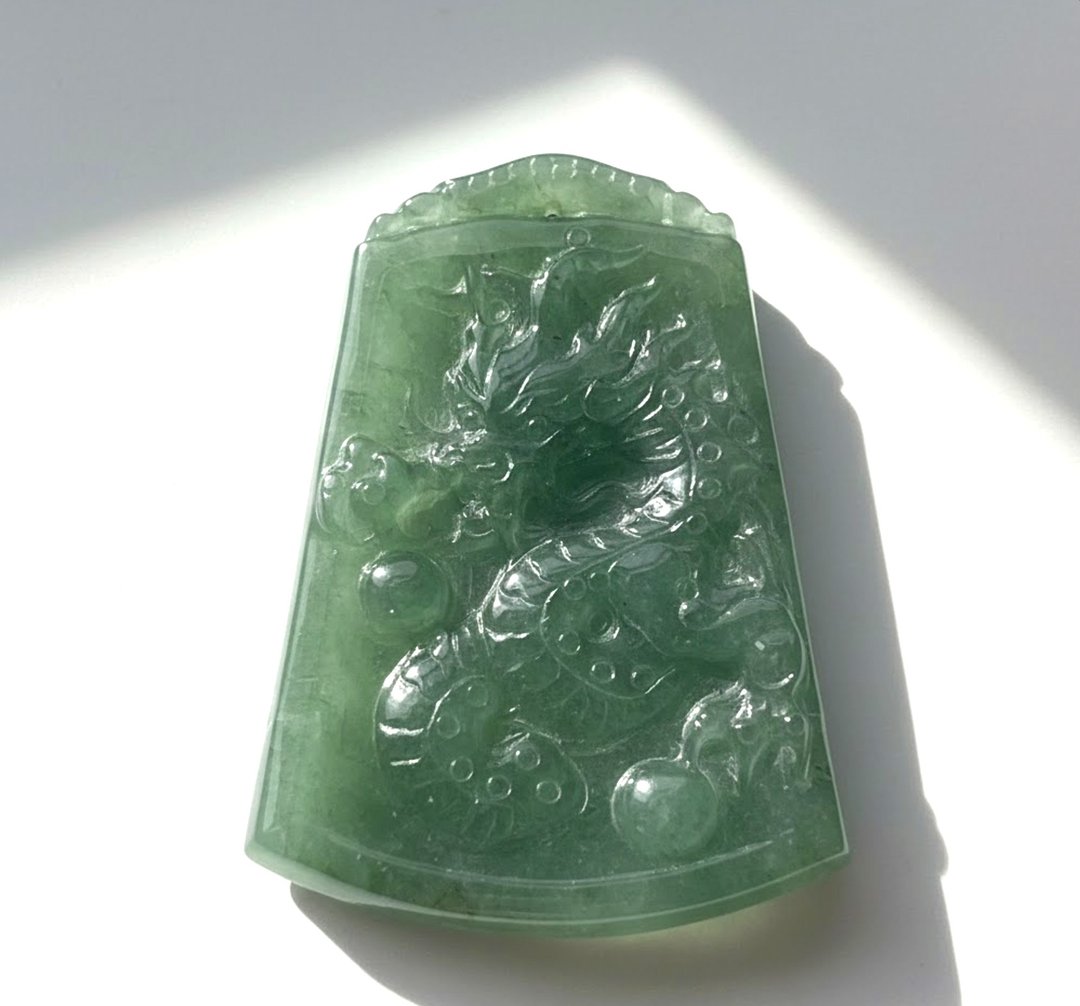 冰种油青翡翠龙牌项链 | 天然缅甸玉翡翠 A 货 | 送礼 - 其他 - 玉石 绿色