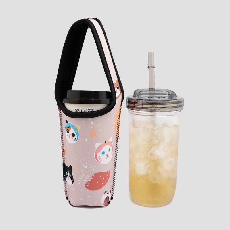 现货BLR 环保组合 饮料提袋 梅森罐24oz 宽口 附杯盖吸管 - 随行杯提袋/水壶袋 - 玻璃 粉红色
