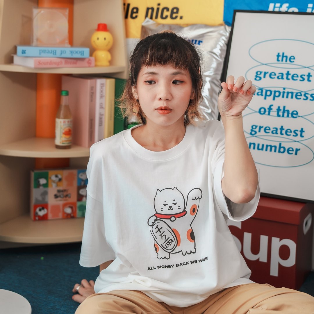 All money back me home 招财猫猫Tee - 女装 T 恤 - 棉．麻 