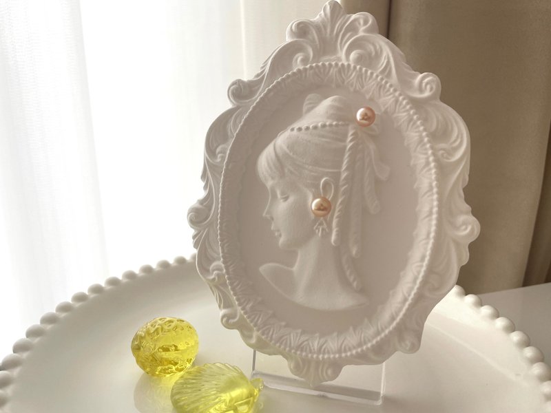 晨曦 天然淡水珍珠 橘粉色强光 纯银 耳钉 - 耳环/耳夹 - 珍珠 橘色