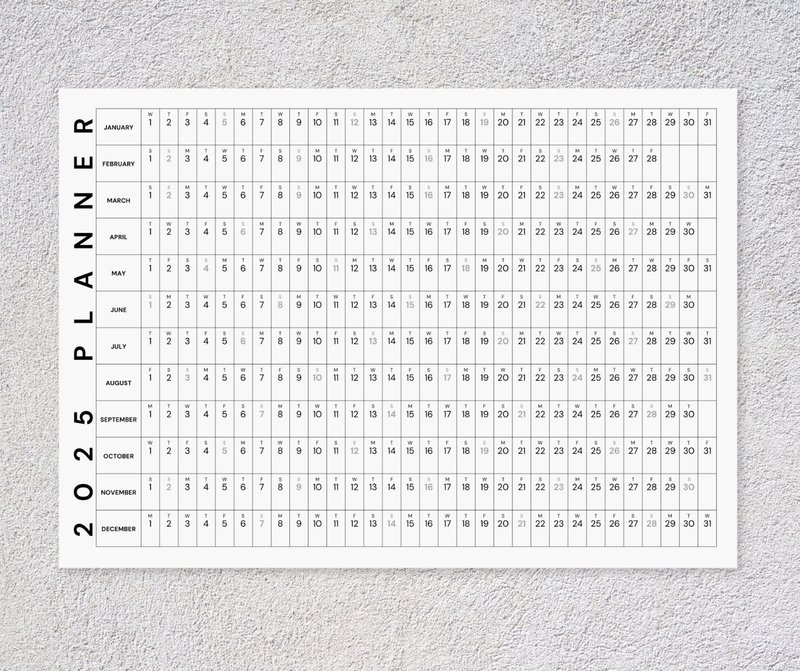 简单 2025 年日历水平，2025 年可打印日历，2025 年历 - 电子手帐及素材 - 其他材质 