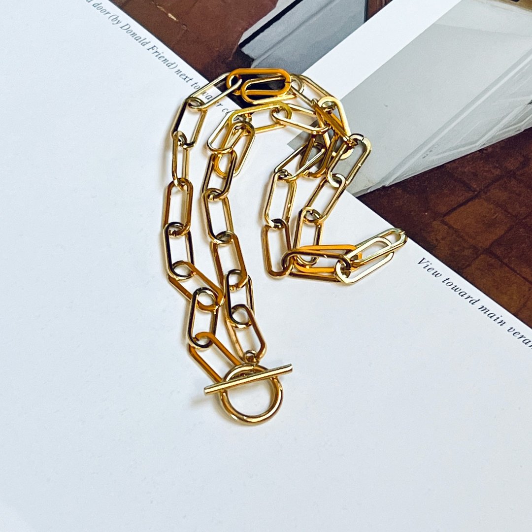 医疗级不锈钢 T-bar 项链 精致礼盒 - 项链 - 其他金属 金色