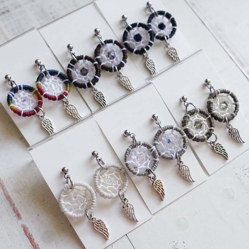 迷你捕梦网耳环 │黑白咖色系│手工编织耳环 钢针 / 可调耳夹 - 耳环/耳夹 - 其他材质 灰色