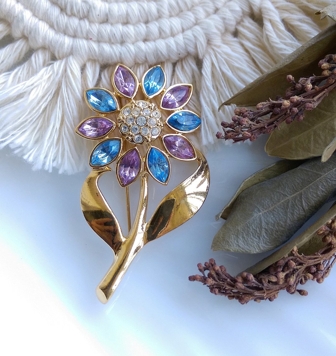 Vintage Jewelry 西洋古董饰品 优雅 粉嫩调 马眼  花卉 别针 - 徽章/别针 - 其他金属 金色