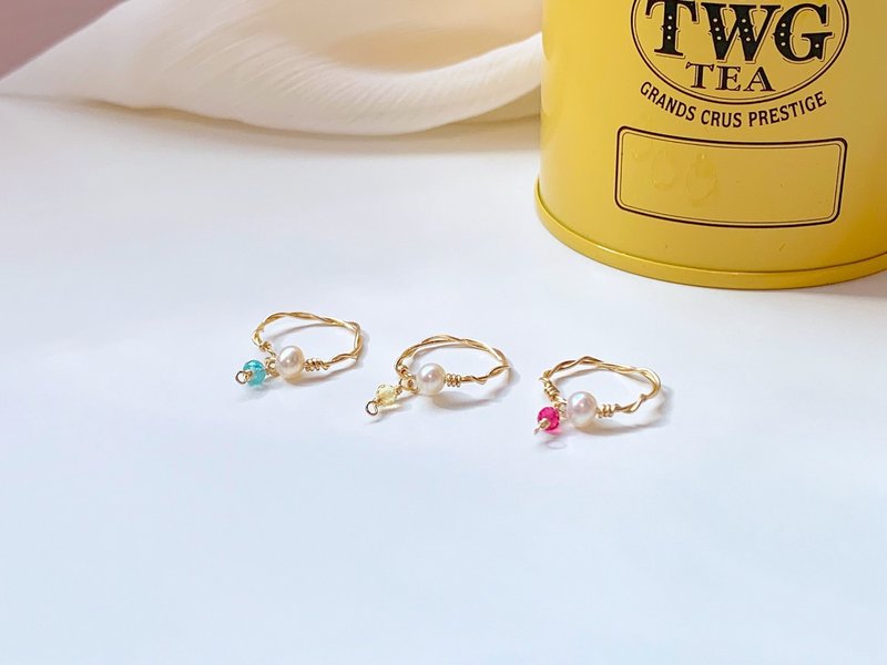 天然石手工绕线尾戒 | 磷灰石 黄水晶 玫红石英 - 戒指 - 半宝石 多色