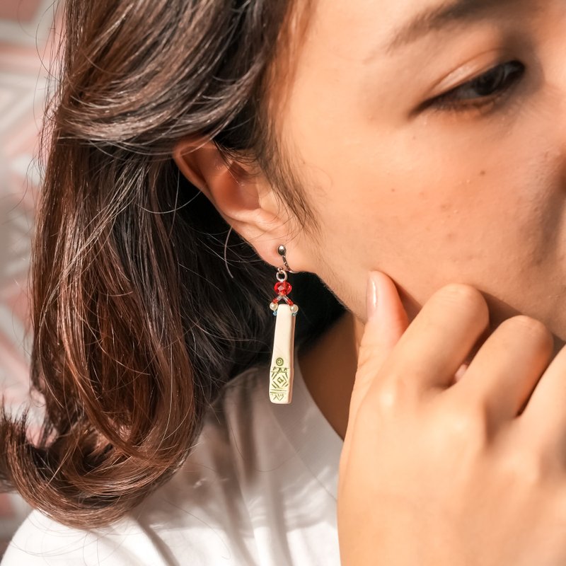 【原风艺站】图腾陶制耳环 | 板状 | 原住民 族服 台湾印象 - 耳环/耳夹 - 陶 