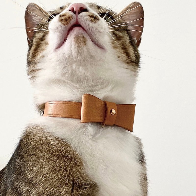 意大利皮革 - 原革色磨砂牛皮蝴蝶结项圈 - 项圈/牵绳 - 真皮 红色