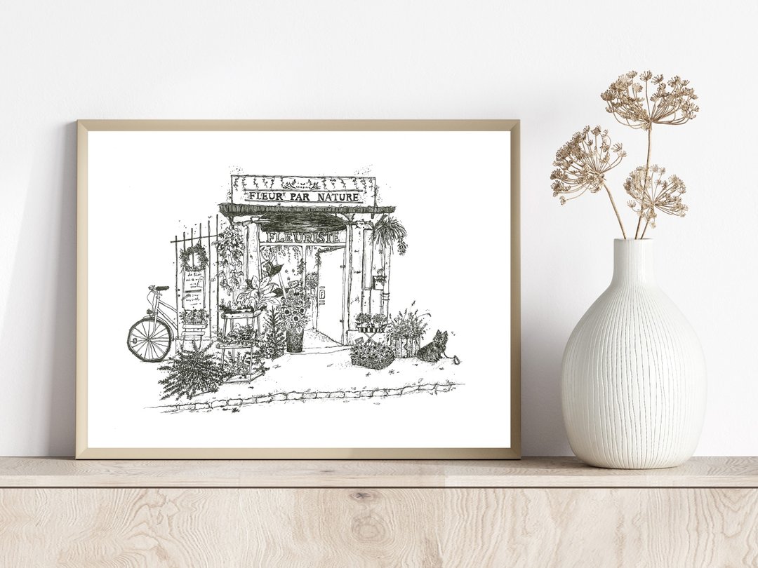 南法的花店/代针笔插画/可立即下载 - 电子手绘真人画像/绘画/插画 - 其他材质 