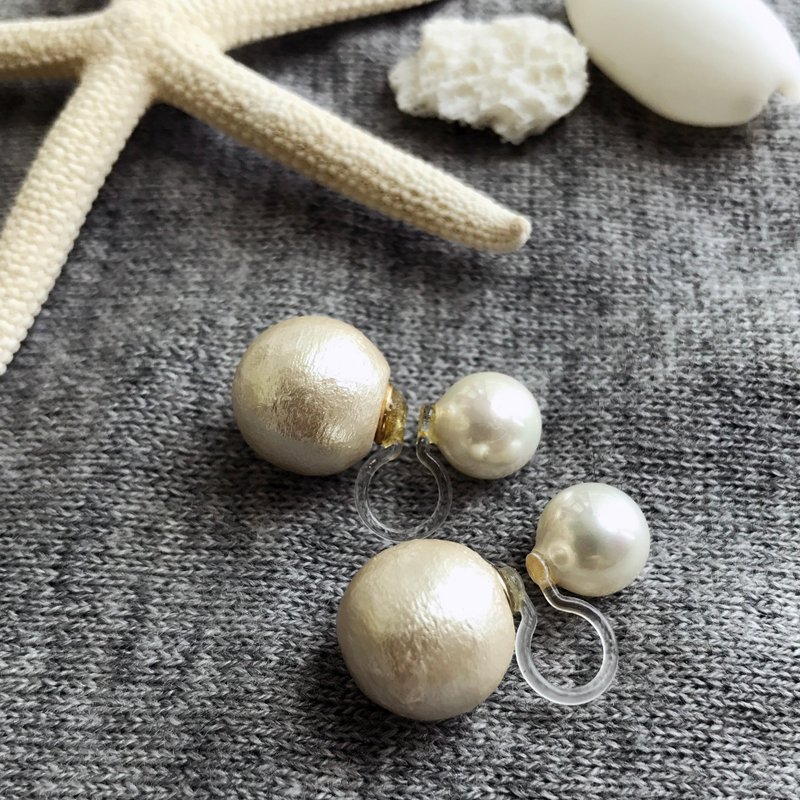 EARRINGS & CLIP-ON / 14kgf & Shell Pearl / DollPr03 - 耳环/耳夹 - 宝石 白色