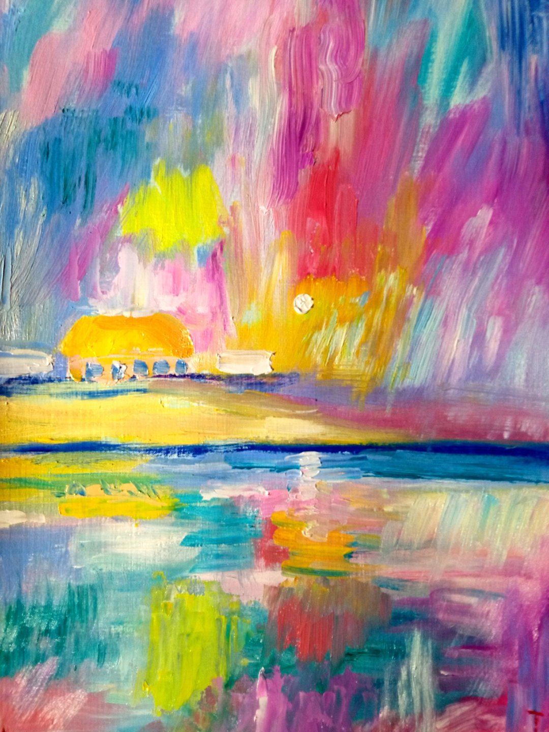 Original oil painting on paper Abstract colorful sunset. 29,5x21 cm. Unframed. - 墙贴/壁贴 - 纸 