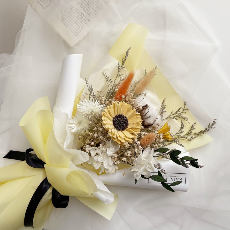 轻甜橙夏/向日葵/满天星干燥花/木棉花干燥花/毕业花束 - 干燥花/捧花 - 植物．花 