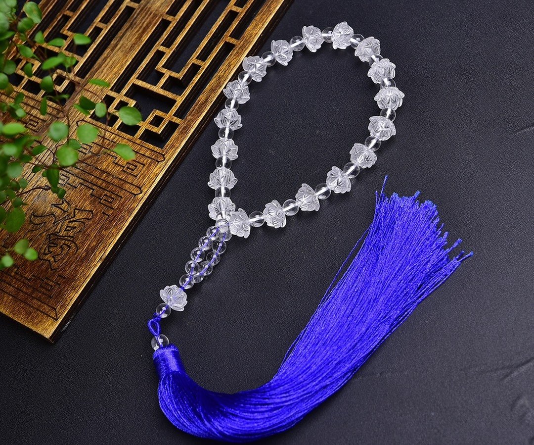 纯天然白水晶十八子莲花手持 可做车挂 - 吊饰 - 水晶 