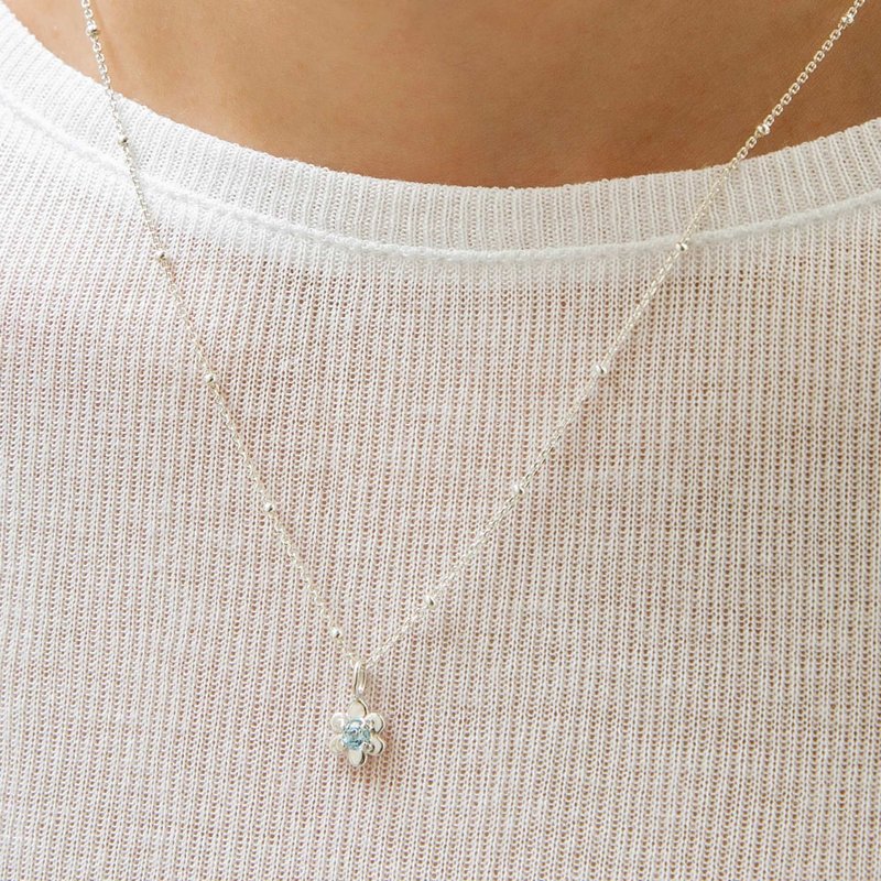 mini flower silver necklace迷你花朵托帕石纯银项链 情人节礼物 - 项链 - 纯银 银色