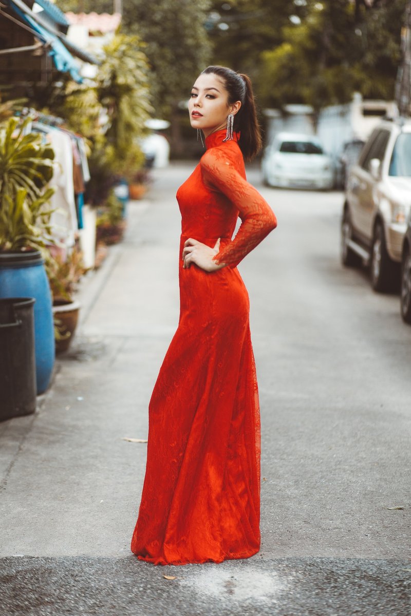 长袖蕾丝婚纱旗袍 | 晚装礼服 | 敬茶裙子 | 量身定做 - 旗袍 - 其他材质 红色