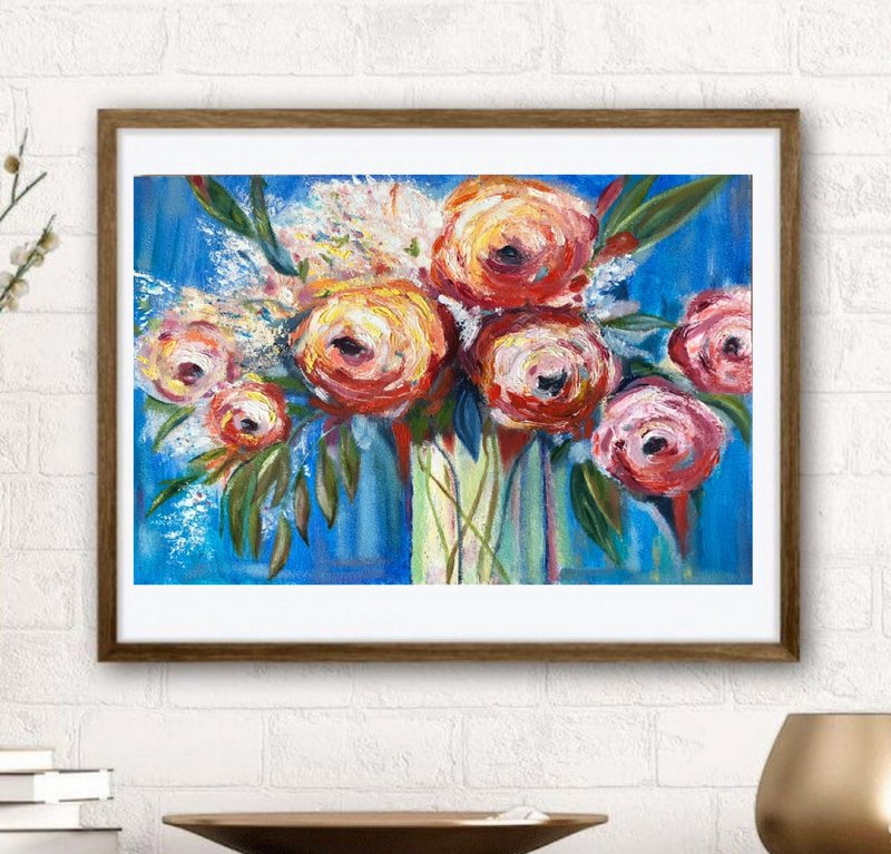 Original oil painting Peonies in a vase - 墙贴/壁贴 - 其他材质 蓝色