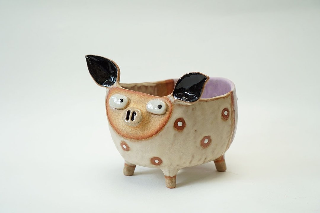 Pig pot , cactus , handmade ceramic , pottery - 植栽/盆栽 - 陶 蓝色