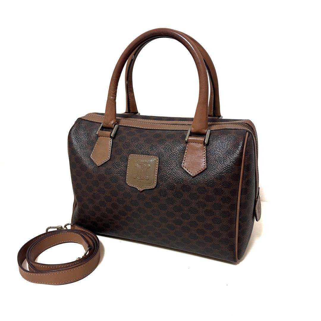 正品 CELINE 赛琳 2way 手提包 迷你波士顿包 PVC 皮革 马卡龙图案 棕色 M13 二手 - 手提包/手提袋 - 其他材质 咖啡色