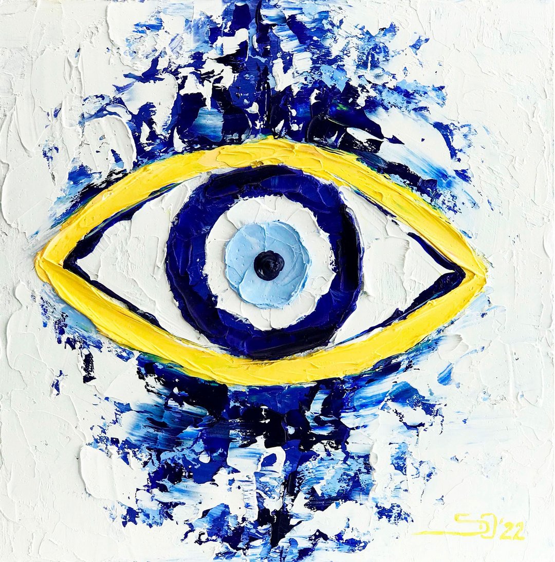 Evil Eye Painting Oil Original Art Turkish Wall Decor Ornament Wall Art Blue Eye - 海报/装饰画/版画 - 其他材质 多色