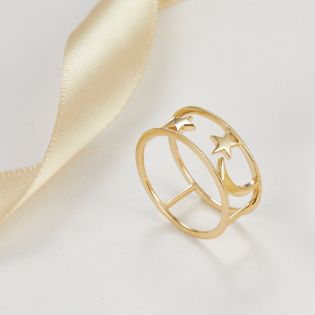【PurpleMayJewellery】18K金星月镂空光金戒指 戒指订制 R105 - 戒指 - 贵金属 金色