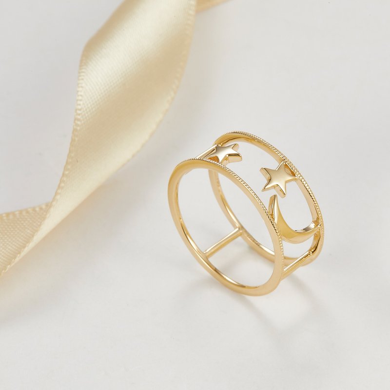 【PurpleMayJewellery】18K金星月镂空光金戒指 戒指订制 R105 - 戒指 - 贵金属 金色
