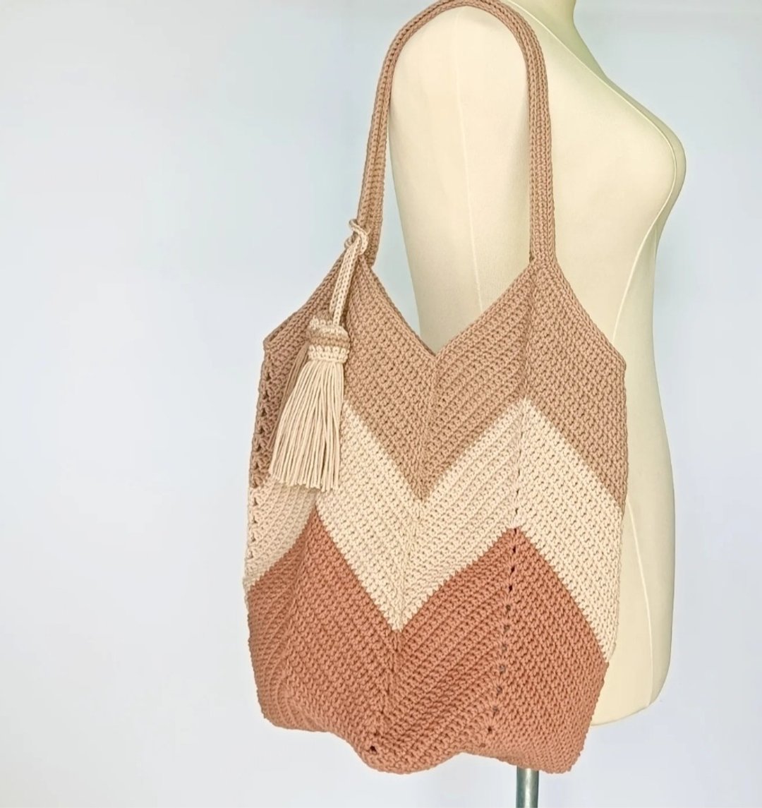 brown granny square bag knitted bag - 手提包/手提袋 - 棉 