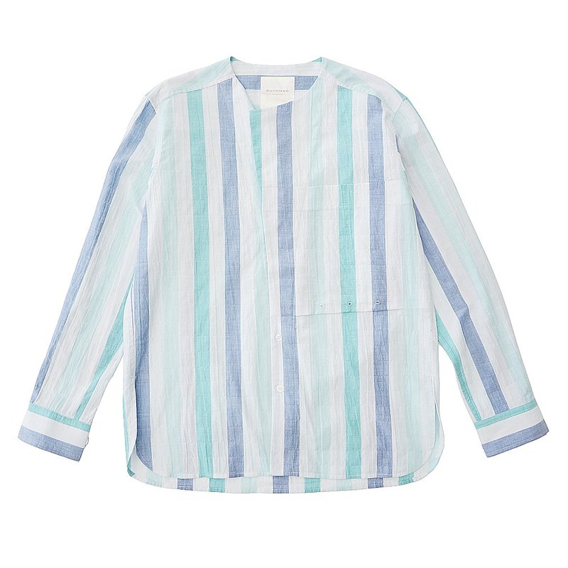 COOLMAX 条纹 无领 衬衫 - 男装衬衫 - 棉．麻 绿色