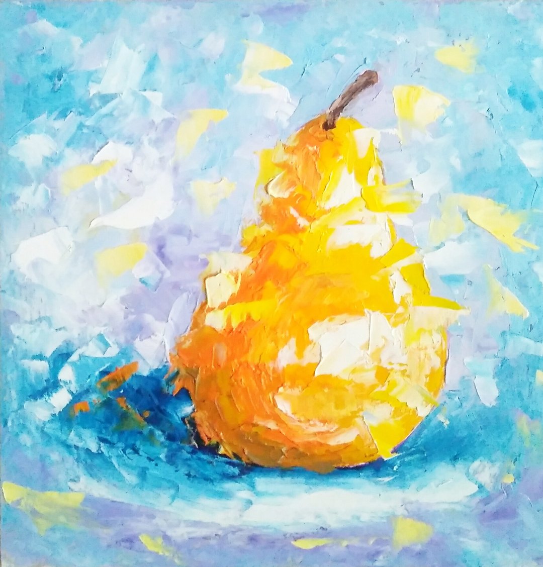Pear Original Oil Painting, Kitchen Small Still Life, Fruit Wall Art, Food Art - 海报/装饰画/版画 - 其他材质 多色