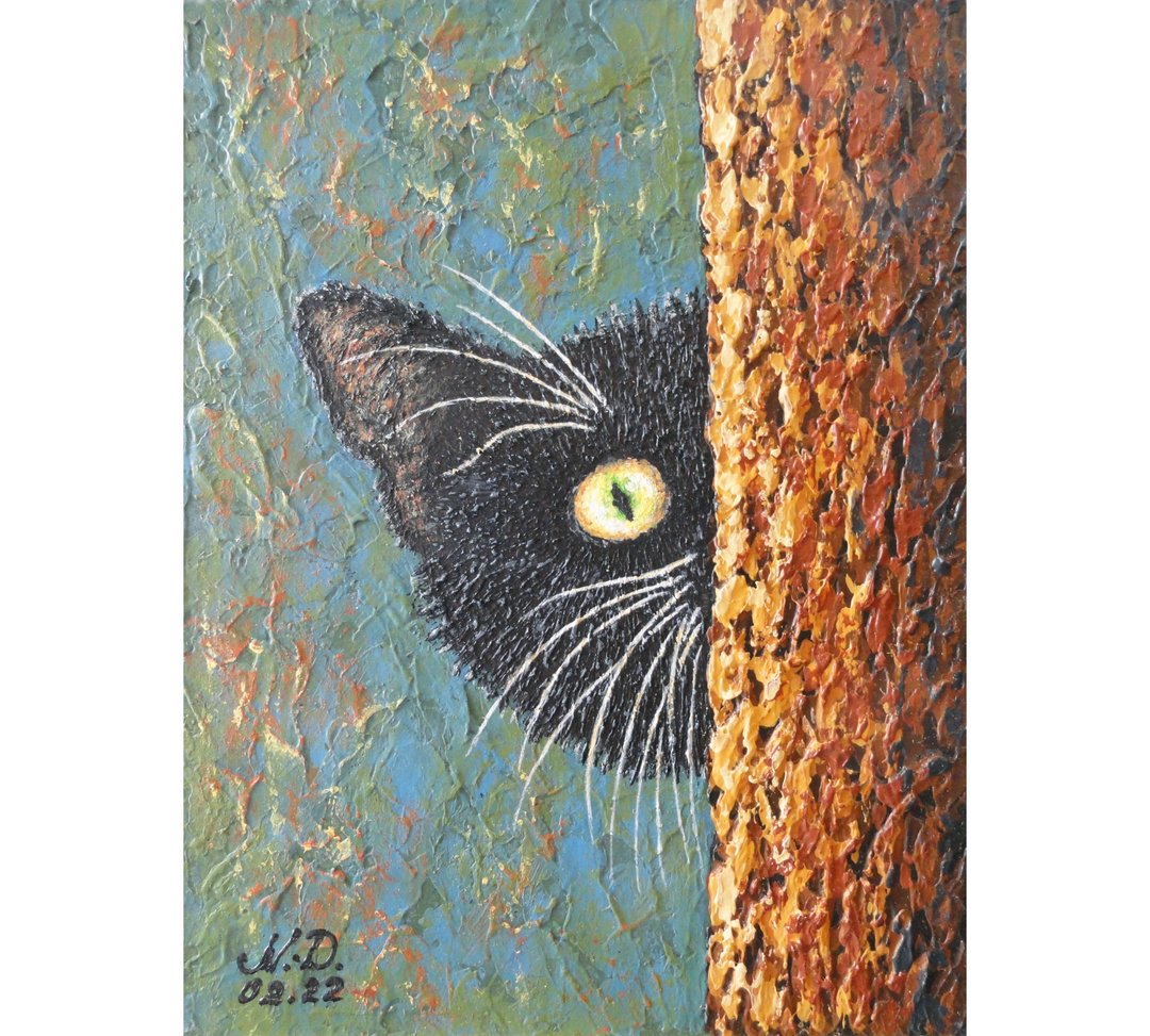 猫画 原创艺术 黑猫 宠物肖像 艺术品 动物肖像 - 海报/装饰画/版画 - 其他材质 多色