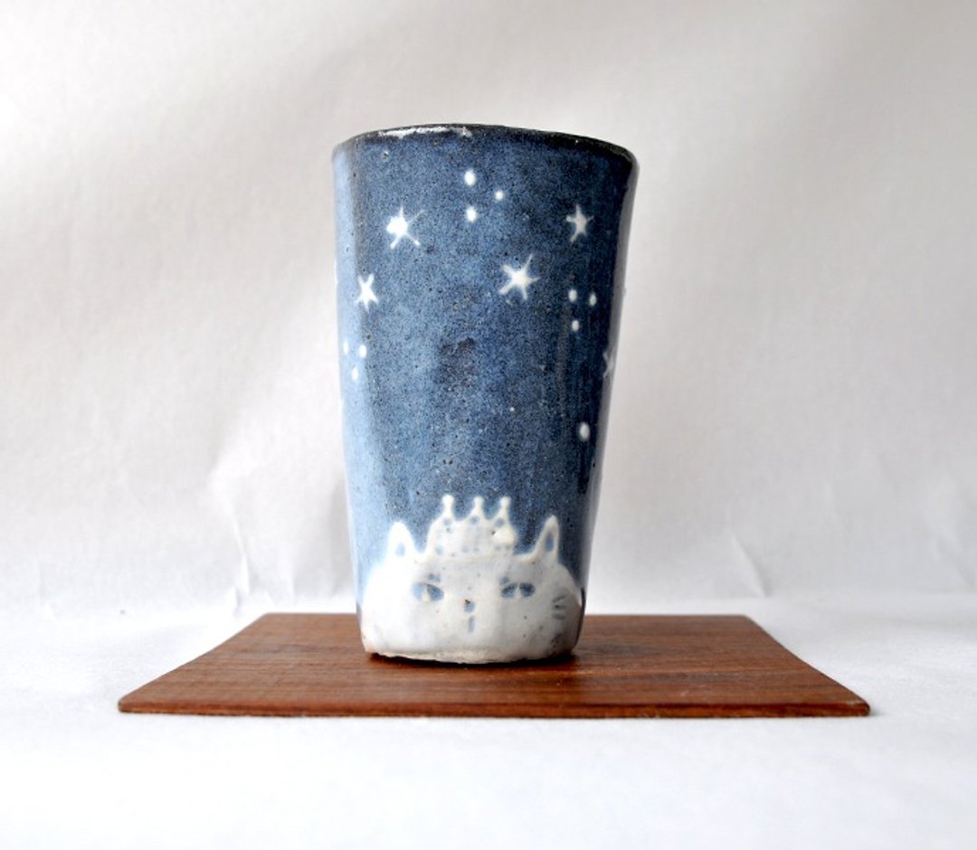 Star cat KING tumbler - 咖啡杯/马克杯 - 陶 蓝色