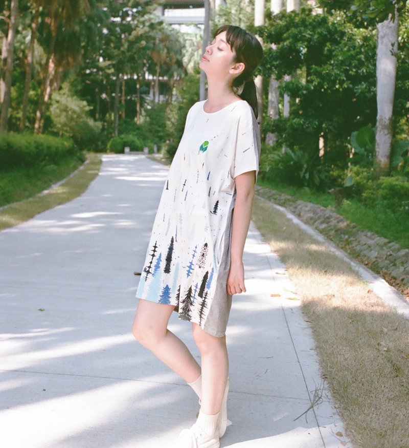 Urb 山蝉声波 / 口袋洋装 / 米白 (背后灰色) - 洋装/连衣裙 - 棉．麻 蓝色