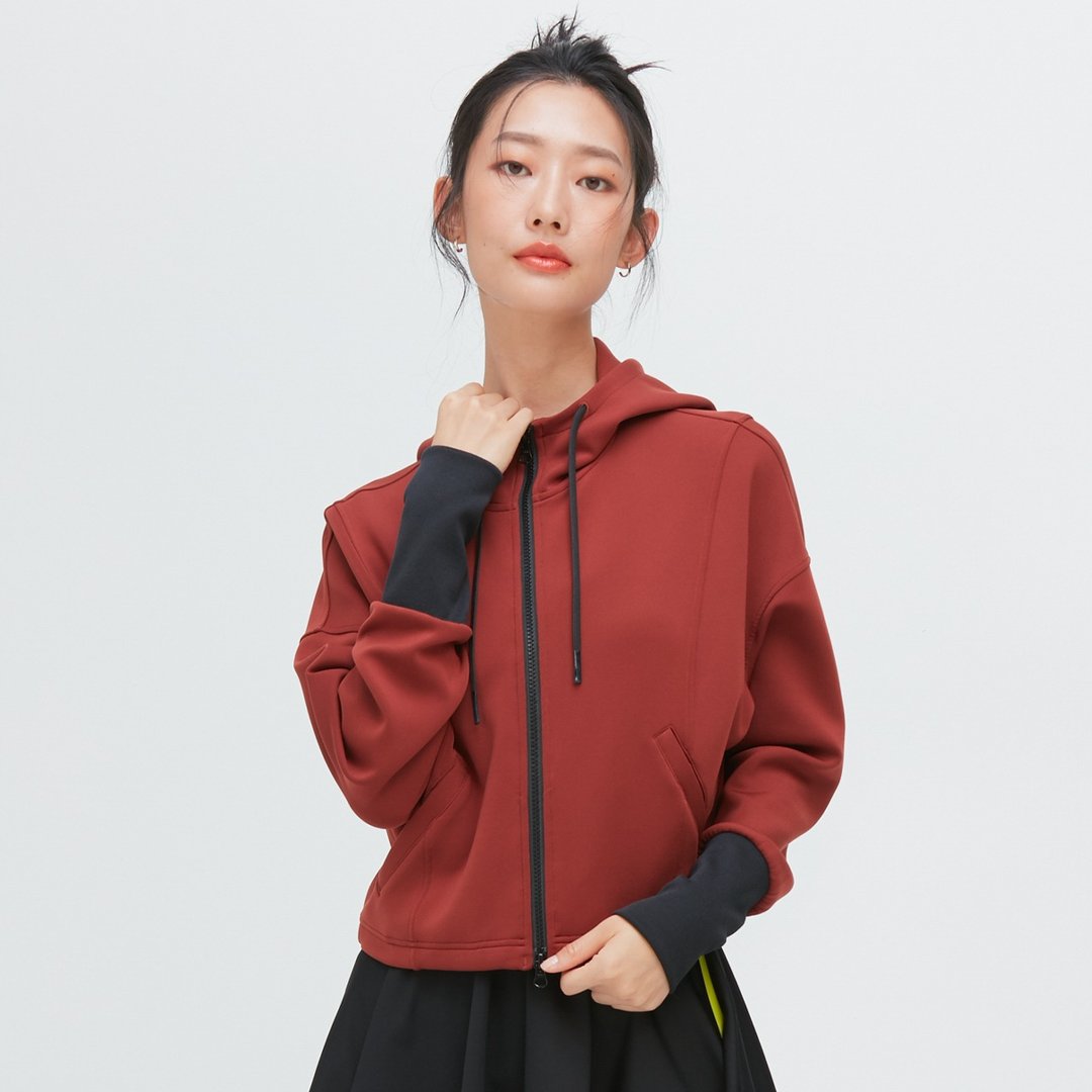 【限时5折】台湾制-连帽短版棉柔吸排外套(女)-火山红 - 女装休闲/机能外套 - 聚酯纤维 红色