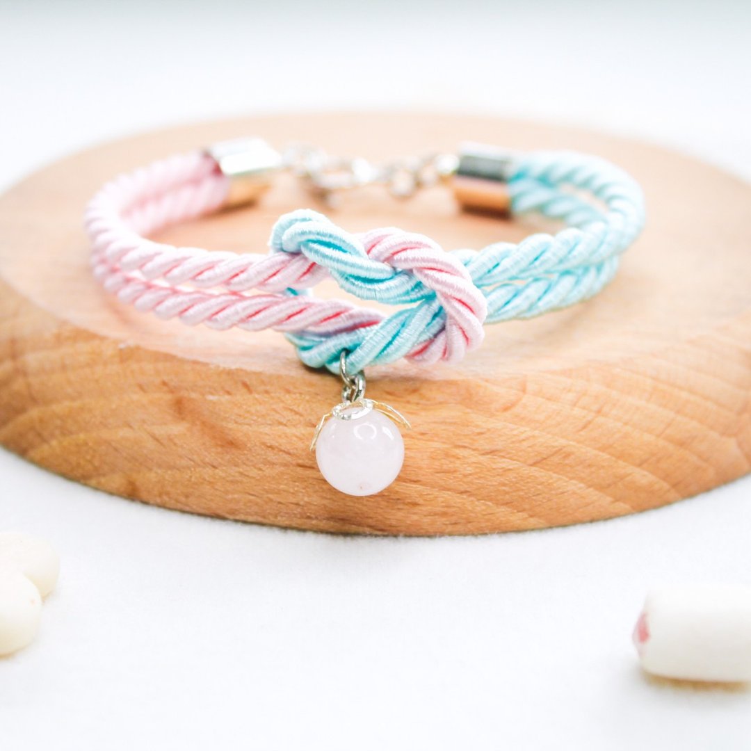 Mashmallows Rope Bracelet with Lucky Stone - Pink & Blue - 手链/手环 - 贵金属 多色