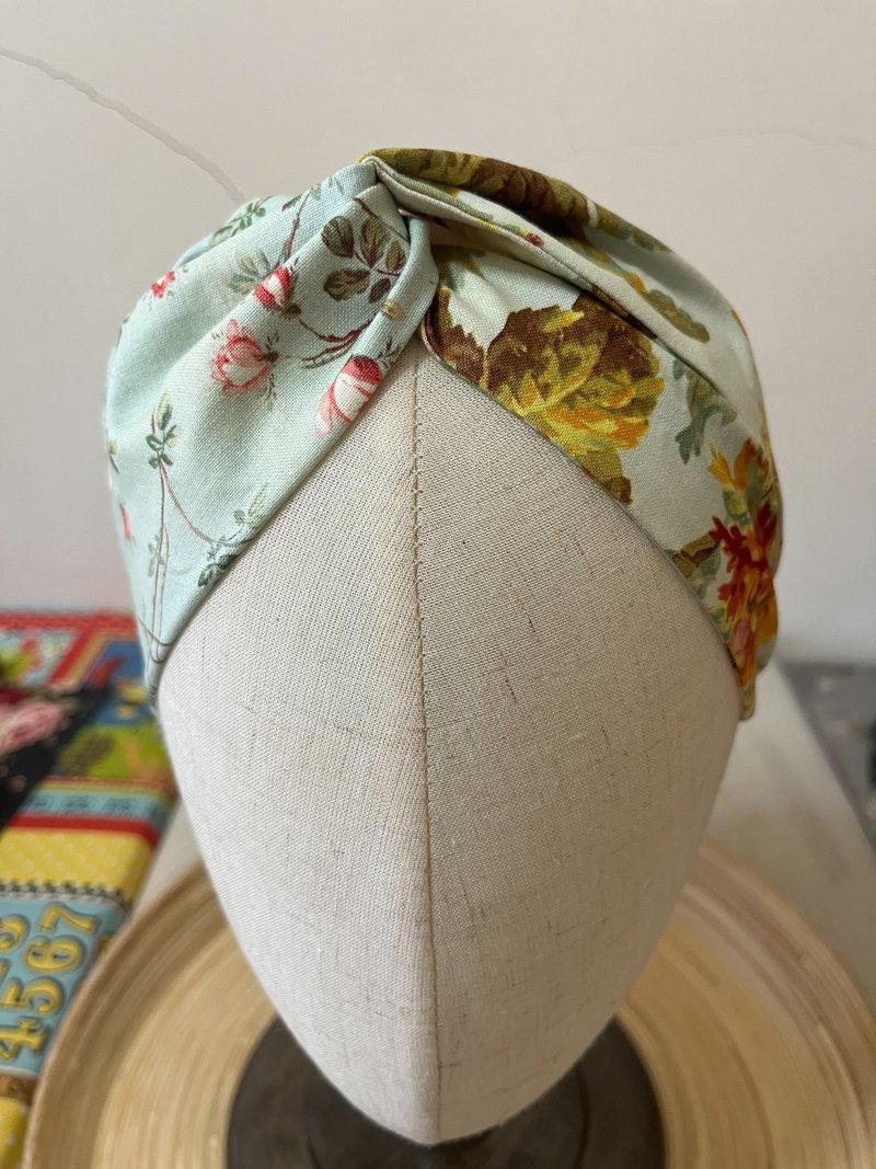 绿花园/双色扭结发带/日本印花布 - 发带/发箍 - 棉．麻 绿色