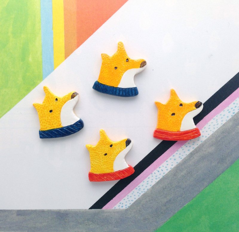 动物系列胸针/别针-狐狸柴犬傻傻分不清　<SUMOMO> - 胸针 - 粘土 橘色