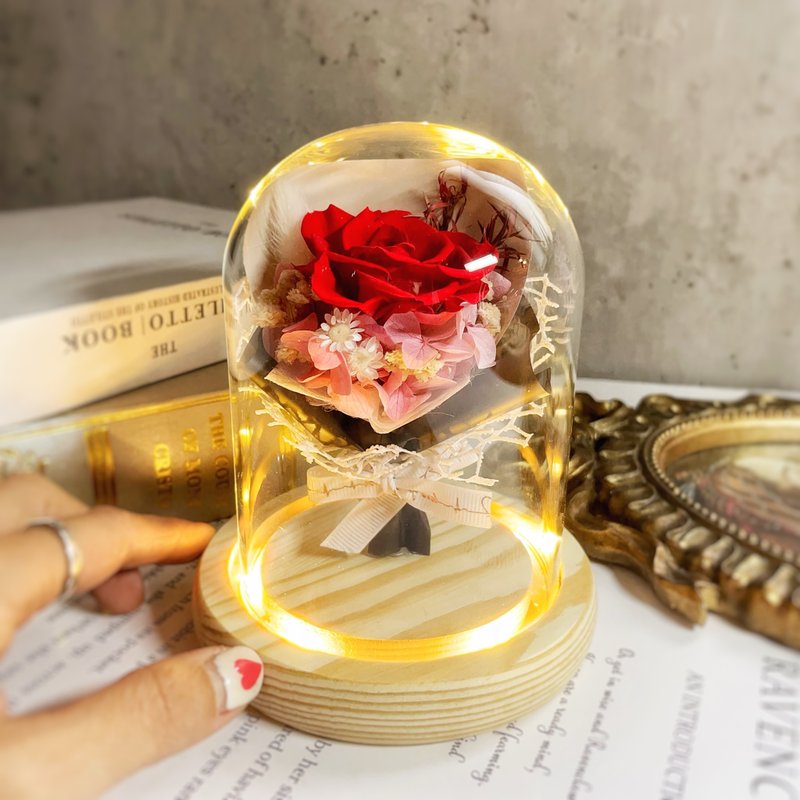 可急单 永恒心语 永生玫瑰花束玻璃灯罩 情人节 教师节 定制 生日 - 干燥花/捧花 - 植物．花 多色