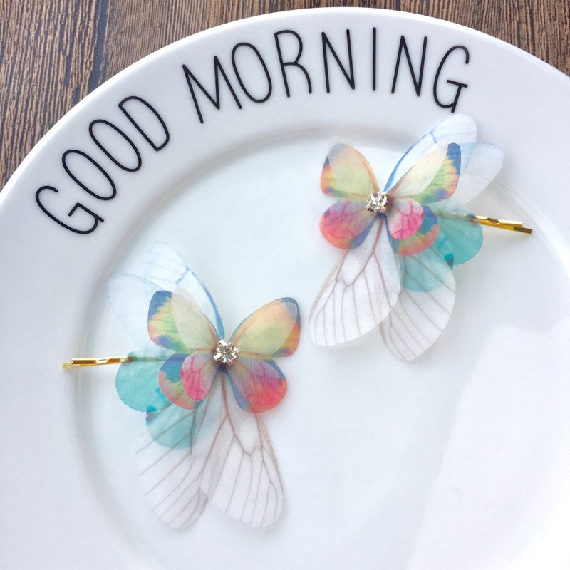 ❤️【任意2件9折！】一對！】大水鑽❤️真絲蝴蝶金色髮夾❤️新娘頭飾／淑女婚禮飾品发饰 - 发饰 - 植物．花 多色