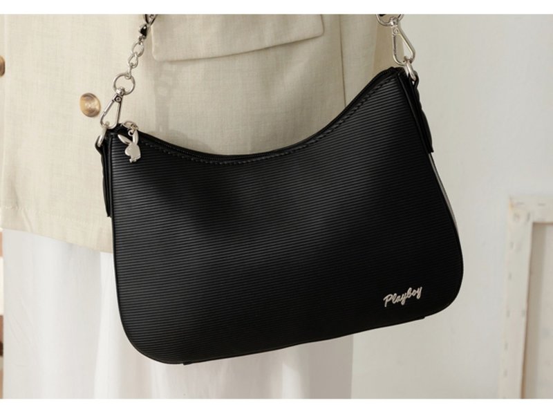 PLAYBOY - 肩背包 Simplicity系列 - 黑色 - 送可拆式零钱包 - 侧背包/斜挎包 - 其他材质 黑色