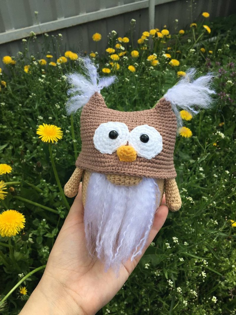 Gnome owl, owl figurine, decorative gnome - 玩具/玩偶 - 其他材质 咖啡色