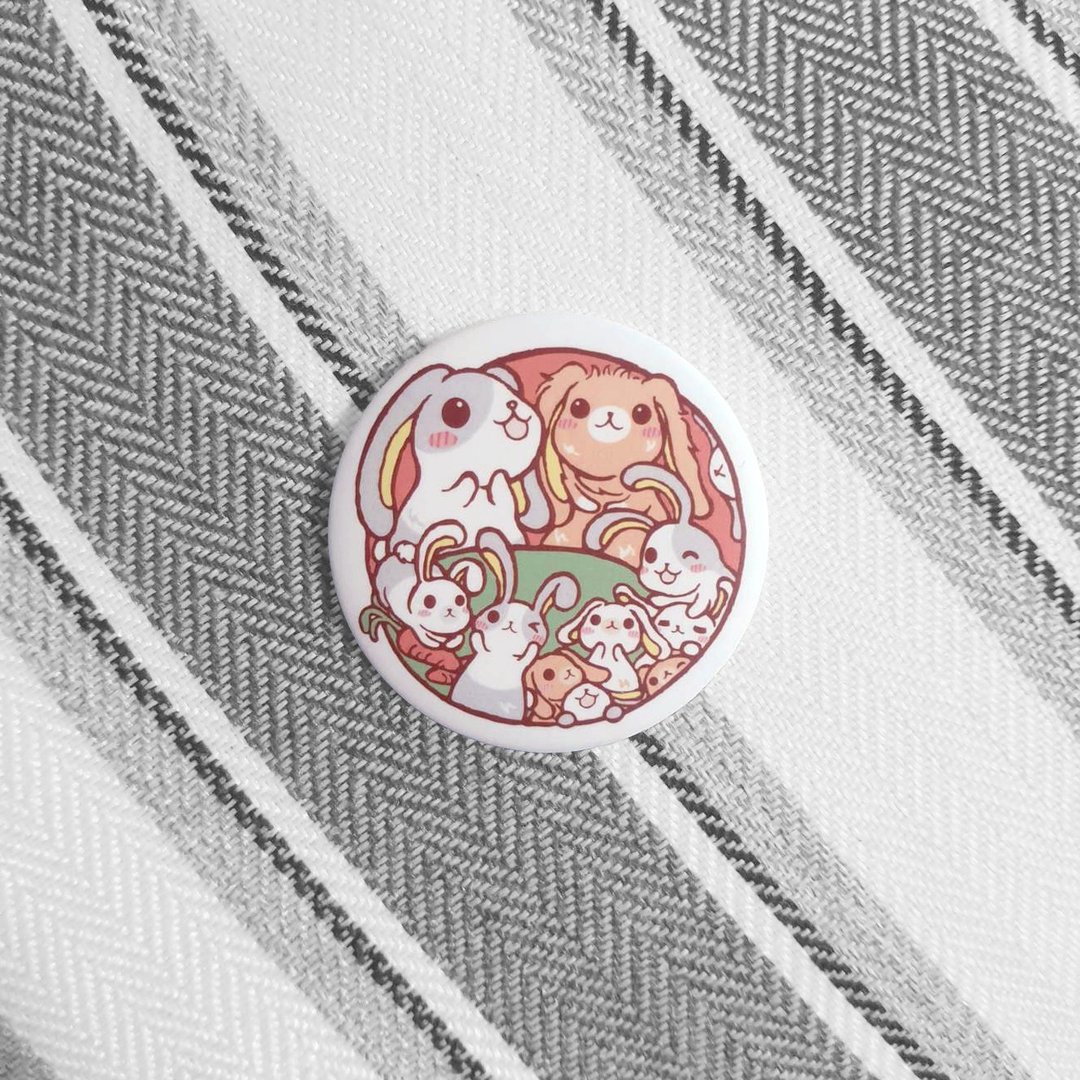 【兔子派对】原创插画・徽章别针3.2cm・婚礼小物・礼赠品 - 徽章/别针 - 其他金属 蓝色