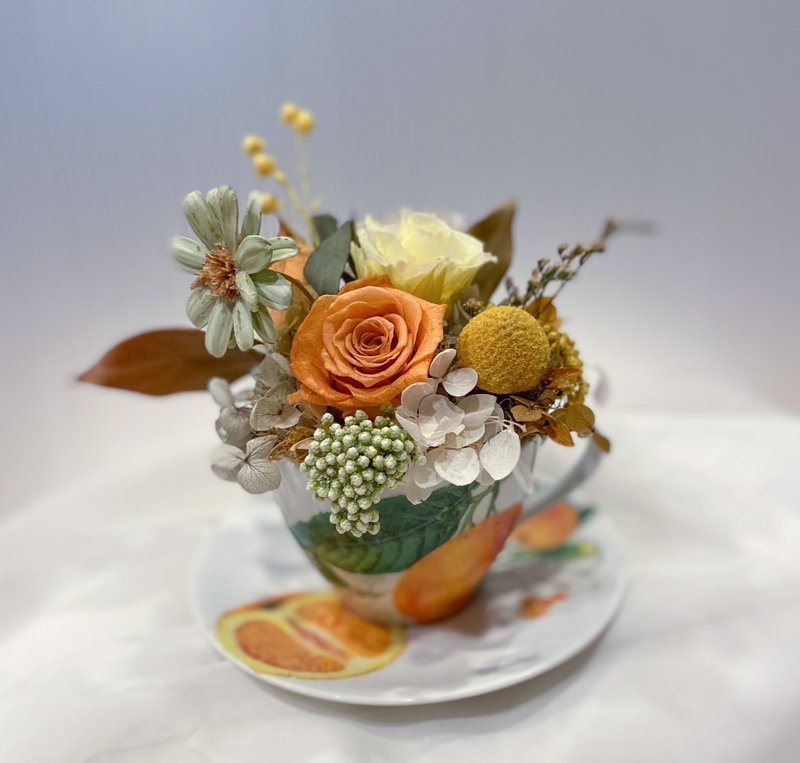 永生花咖啡杯  端午节礼物 情人节 生日 开幕 居家摆饰 - 干燥花/捧花 - 植物．花 橘色