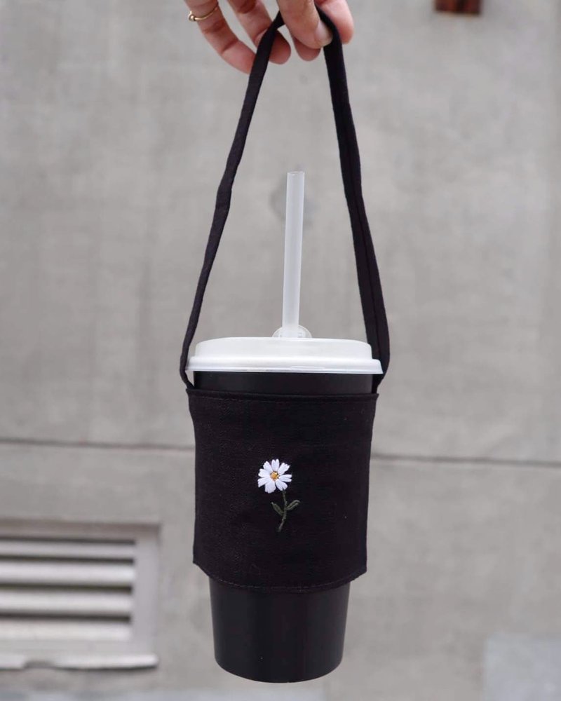 手刺绣环保杯套/Drink Bag - 随行杯提袋/水壶袋 - 棉．麻 