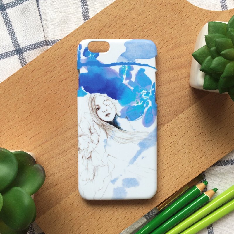 蓝花与女孩(可另加唇色喔, 请备注)//原创手机壳-iPhone,OPPO - 手机壳/手机套 - 塑料 蓝色