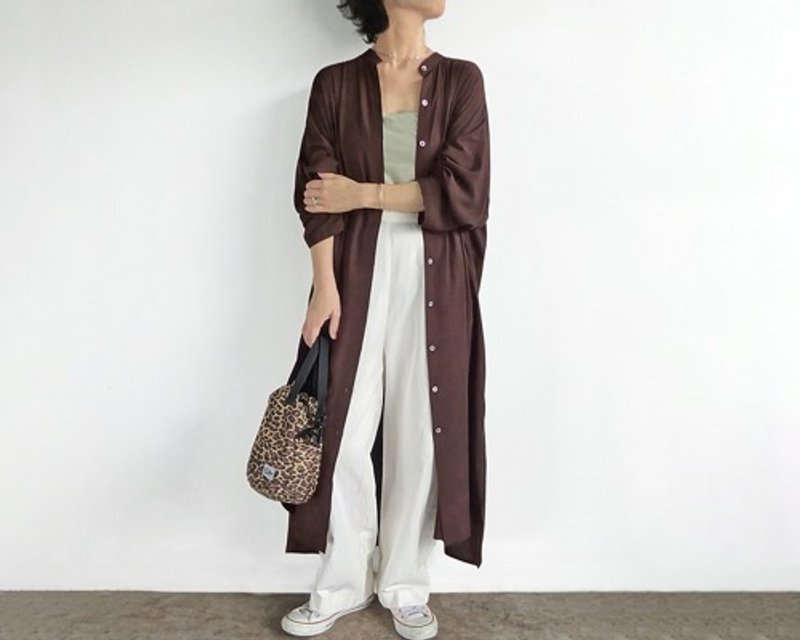 Pinkoi 代购 - 人造丝立领衬衫裙（棕） - 洋装/连衣裙 - 棉．麻 