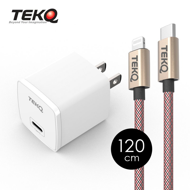 【TEKQ】20W USB-C PD 快速充电器+TEKQ 苹果MFi 快充传输线120cm - 充电宝/传输线 - 其他材质 白色