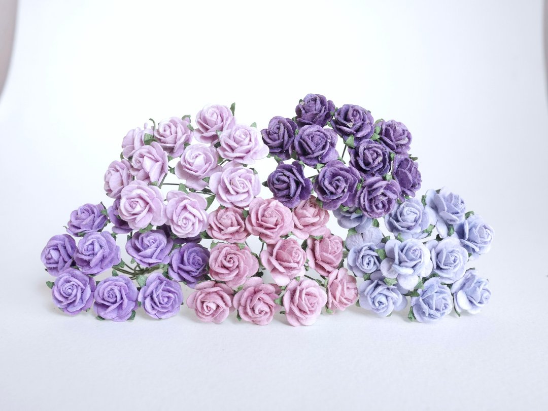 paper flower centerpiece supplies , 60 pcs. Mini rose, size 1.5 cm., purple tone - 木工/竹艺/纸艺 - 纸 紫色