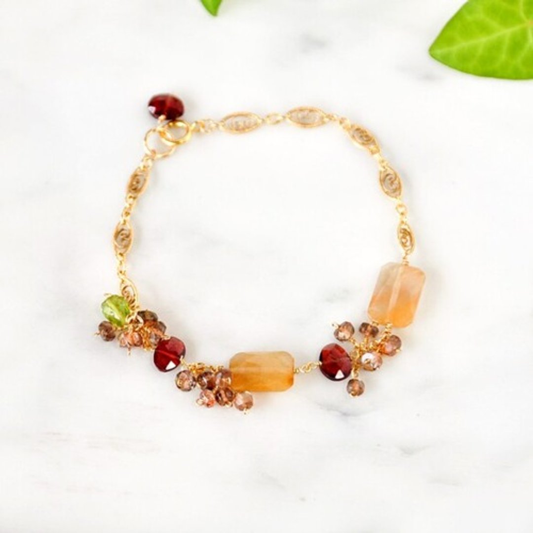 14kgf/Autumn Color Indian Anrutilated Quartz x Andalusite Bracelet - 耳环/耳夹 - 宝石 