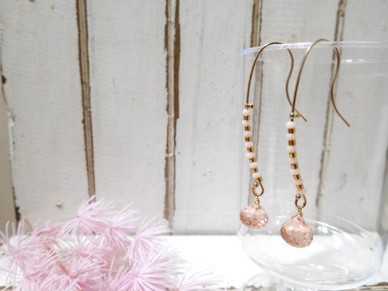 包14k金大钩弧度造型裸色石英耳环 - 耳环/耳夹 - 其他金属 粉红色