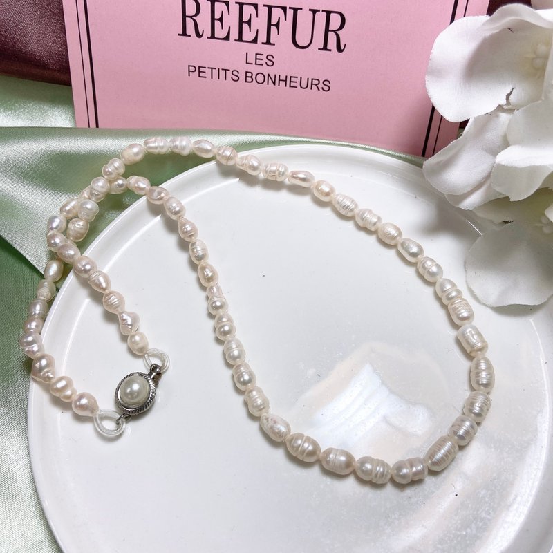 【西洋古董饰品】高雅巴洛克纯天然珍珠 珍珠卡扣 项链 礼物 - 项链 - 贵金属 白色