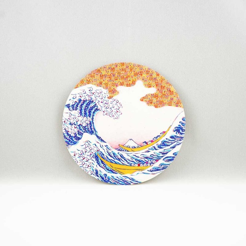 ai sayama 美浓烧圭藻土吸水杯垫 富岳三十六景 神奈川冲猫之浪里 - 杯垫 - 其他材质 