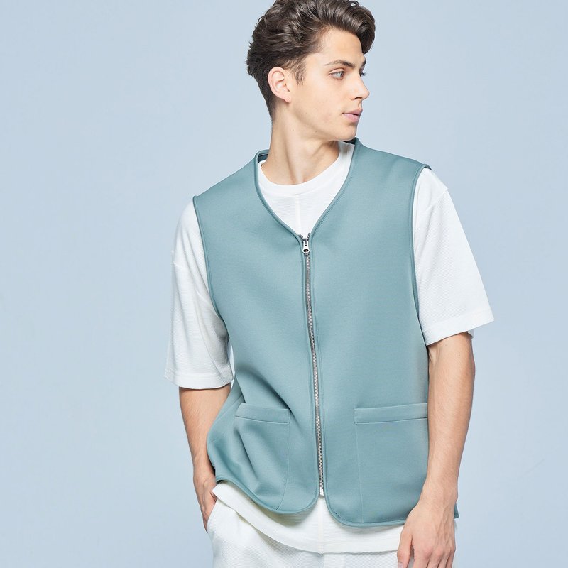 Stone'As POCKET GILET WITH GREEN / 口袋造型拉链背心-绿 - 男装背心 - 其他材质 绿色
